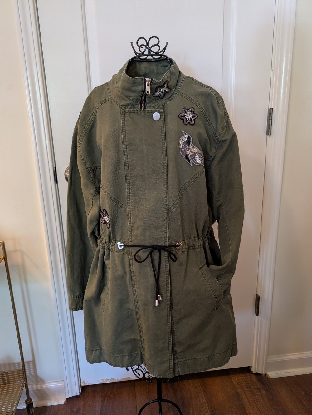 Cabi: Olive Utility Anorak Jacket with Embroidered Patches